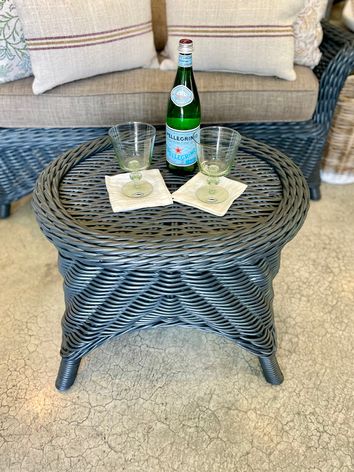 Vintage Wicker Settee with New Blue/Grey Painted Finish