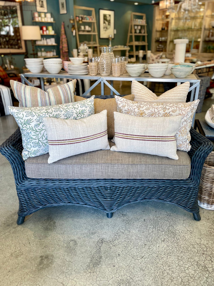 Vintage Wicker Settee with New Blue/Grey Painted Finish