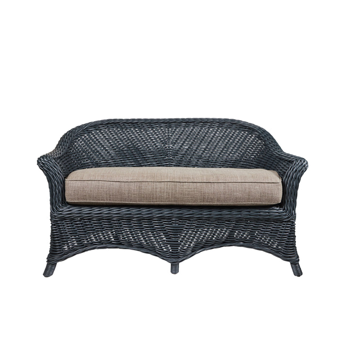 Vintage Wicker Settee with New Blue/Grey Painted Finish