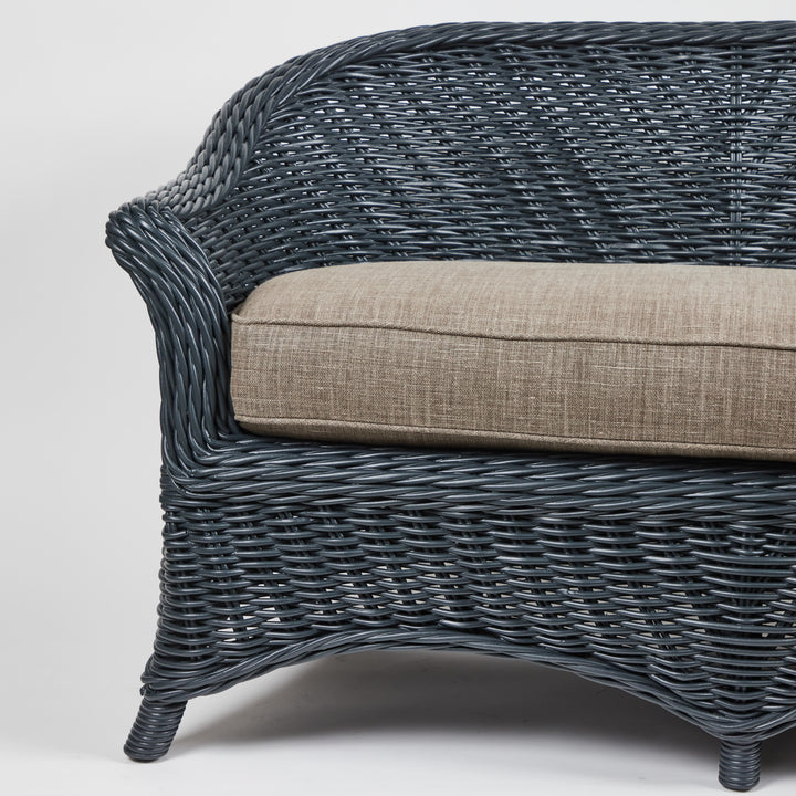 Vintage Wicker Settee with New Blue/Grey Painted Finish