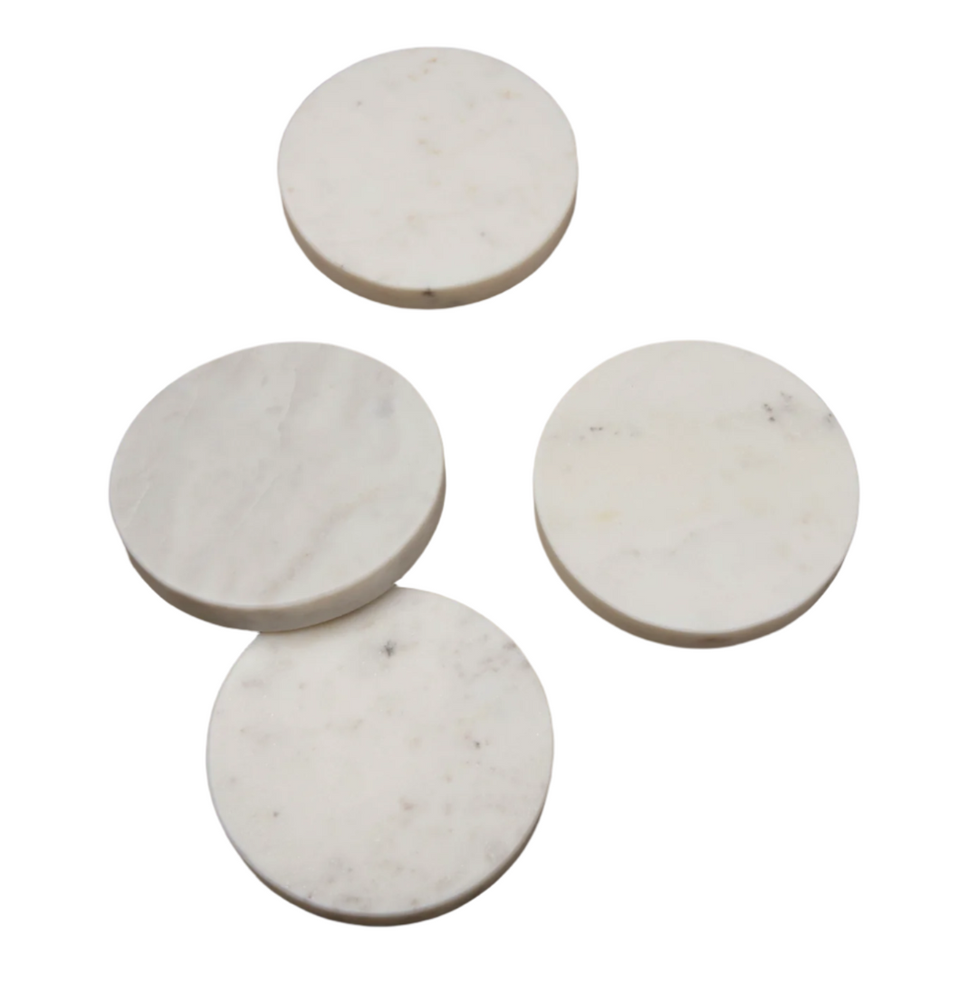 White Marble Round Coasters | Set of 4