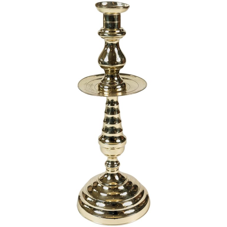 Antique large brass candleholder with beehive pattern stem and