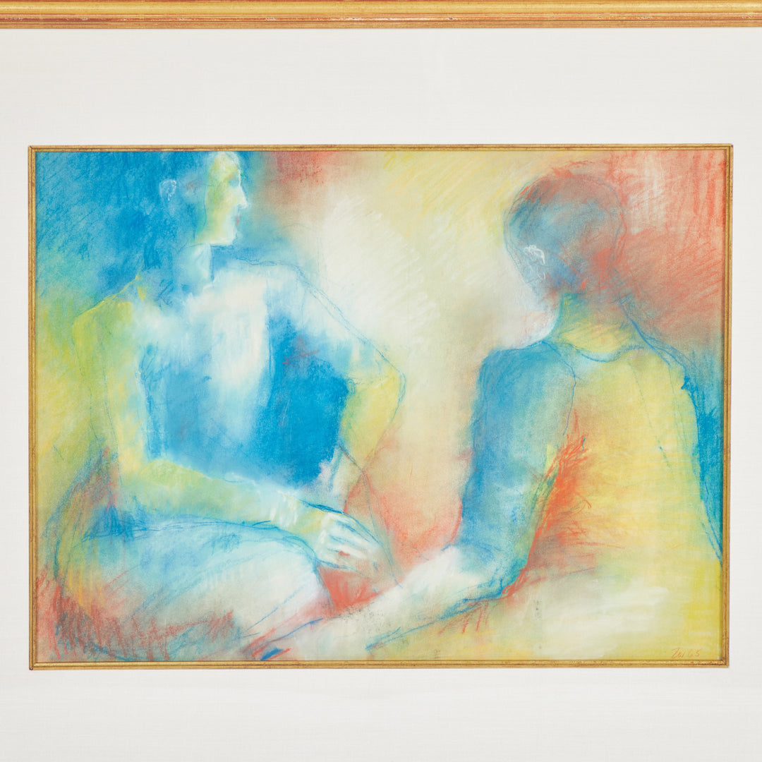 Original Pastel Drawing of 2 Figures Signed by Artist and dated 1965. Newly framed.