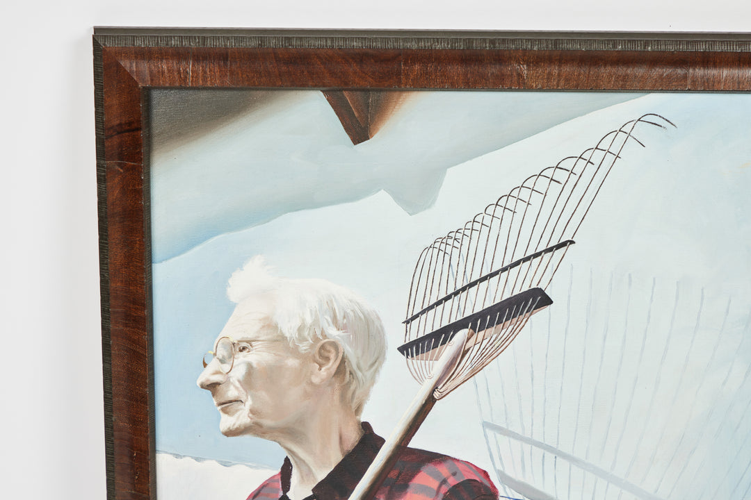 Vintage Oil Painting of A Man Holding a Rake