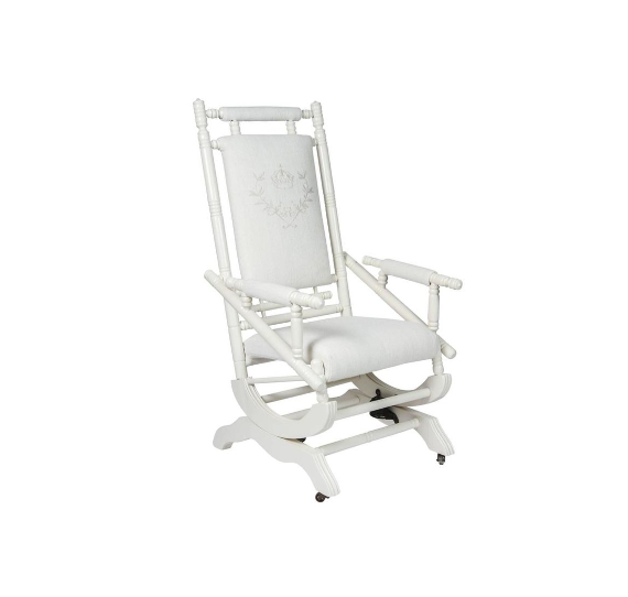 Antique Spring Rocking Chair, Newly Painted + Upholstered