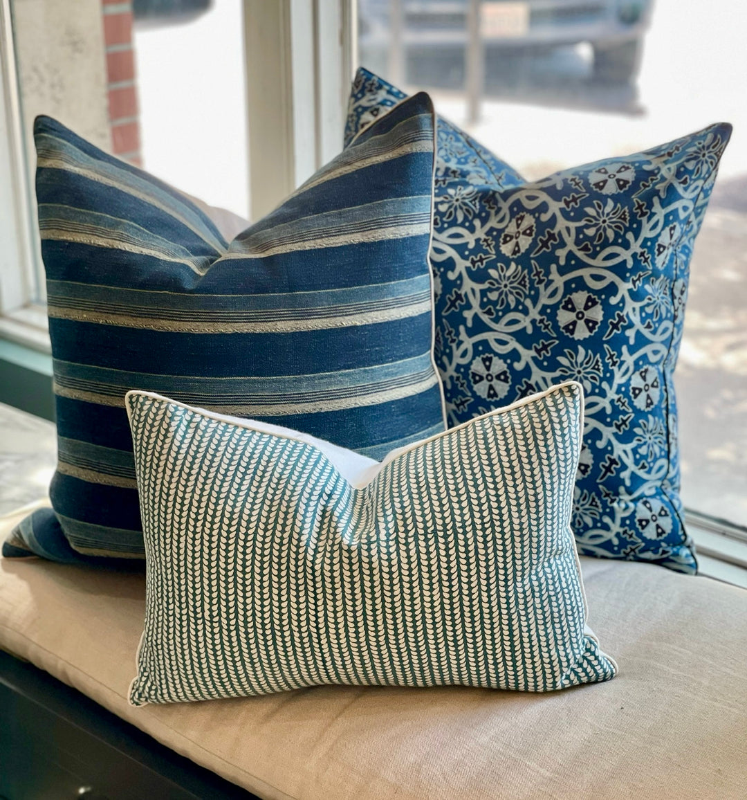 Custom 21" x 21" Pillow made from a Vintage Blue African Mud Cloth