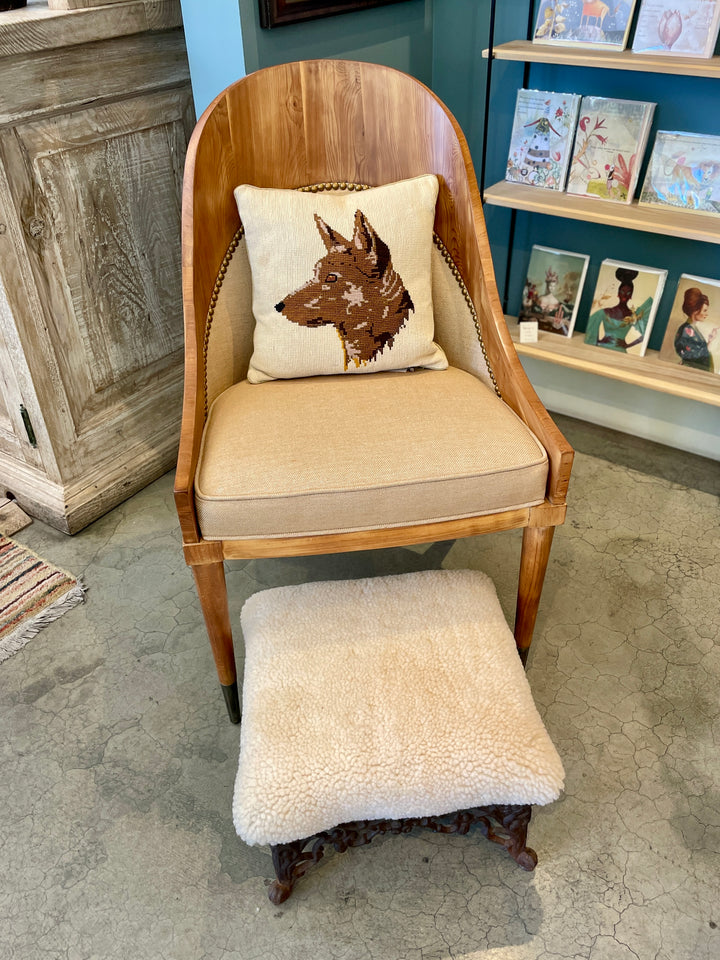 Vintage Wood Frame Side Chair, Newly Upholstered in Italian Linen w/ Nailhead Accent