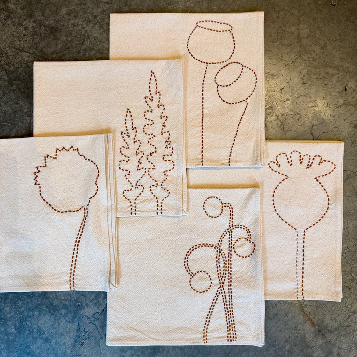 Valerie Barkowski Cotton Napkin w/ Hand-Stitched Bud, Morocco | Toffee