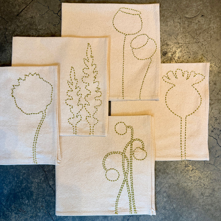 Valerie Barkowski Cotton Napkin w/ Hand-Stitched Ferns, Morocco | Wasabi
