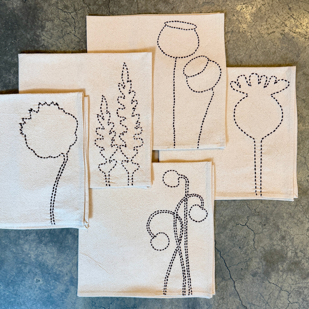 Valerie Barkowski Cotton Napkin w/ Hand-Stitched Pods, Morocco | Wine