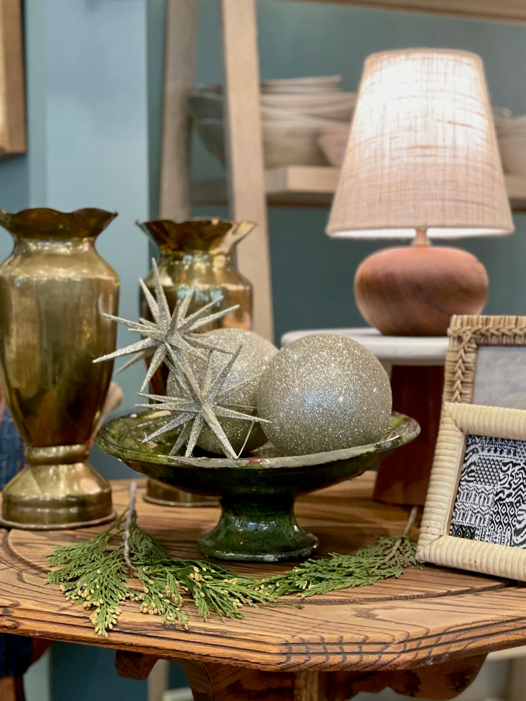 Vintage Small Round 'Ball' Teak Lamp