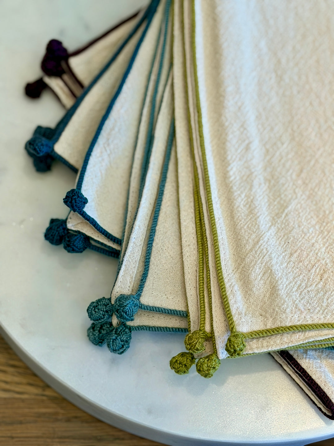 Valerie Barkowski Cotton Napkin w/ Hand Knotted Accents, Morocco | Slate
