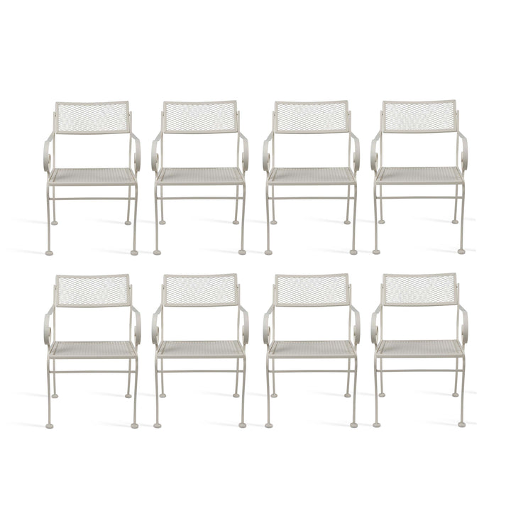 Vintage Iron Outdoor Dining Chairs w/ Metal Mesh Seats + Backs | Set of 8