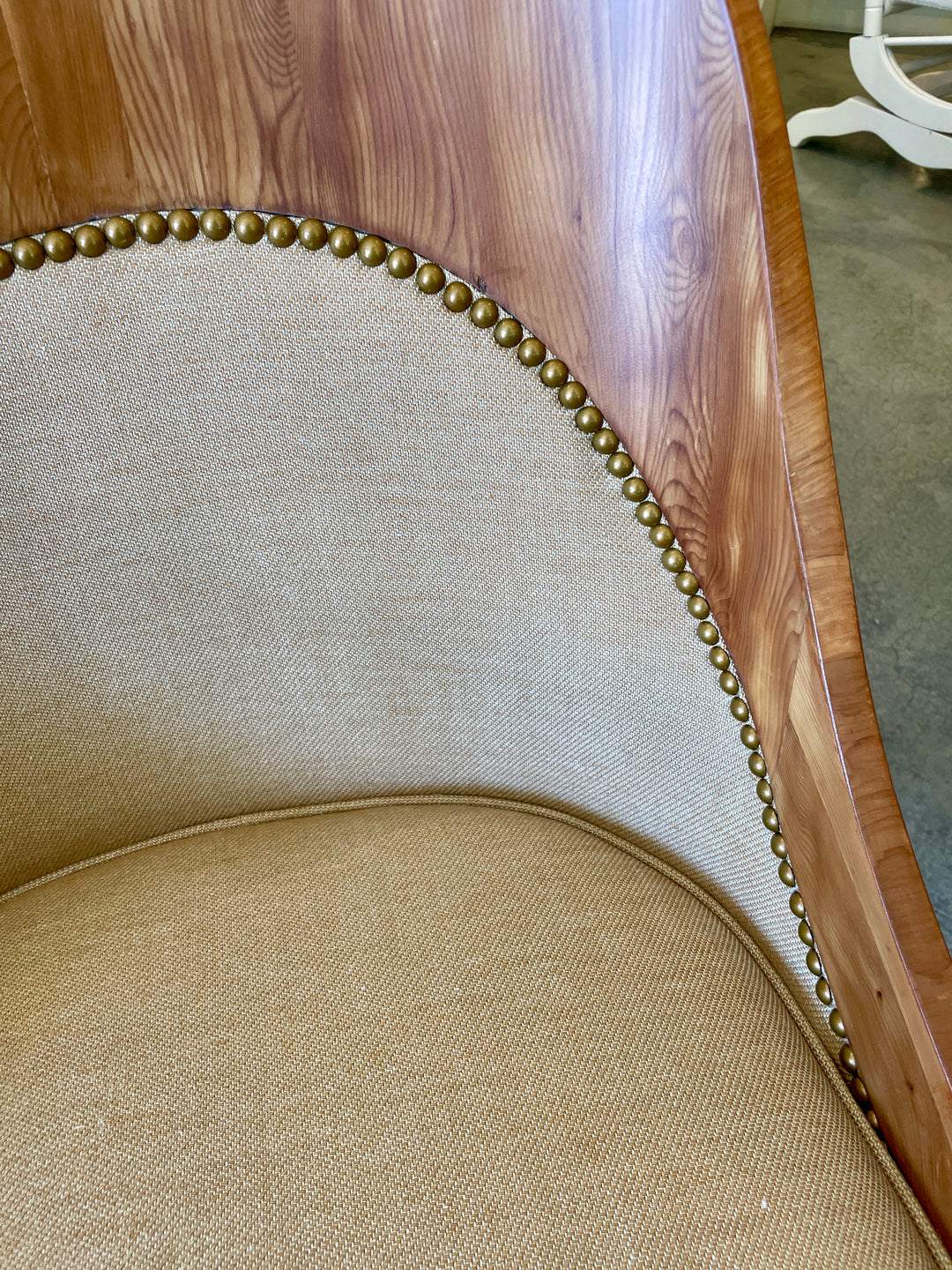 Vintage Wood Frame Side Chair, Newly Upholstered in Italian Linen w/ Nailhead Accent