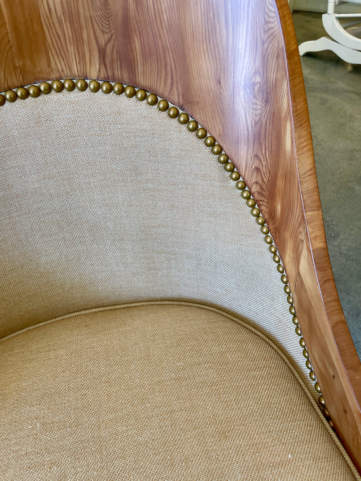 Vintage Wood Frame Side Chair, Newly Upholstered in Italian Linen w/ Nailhead Accent