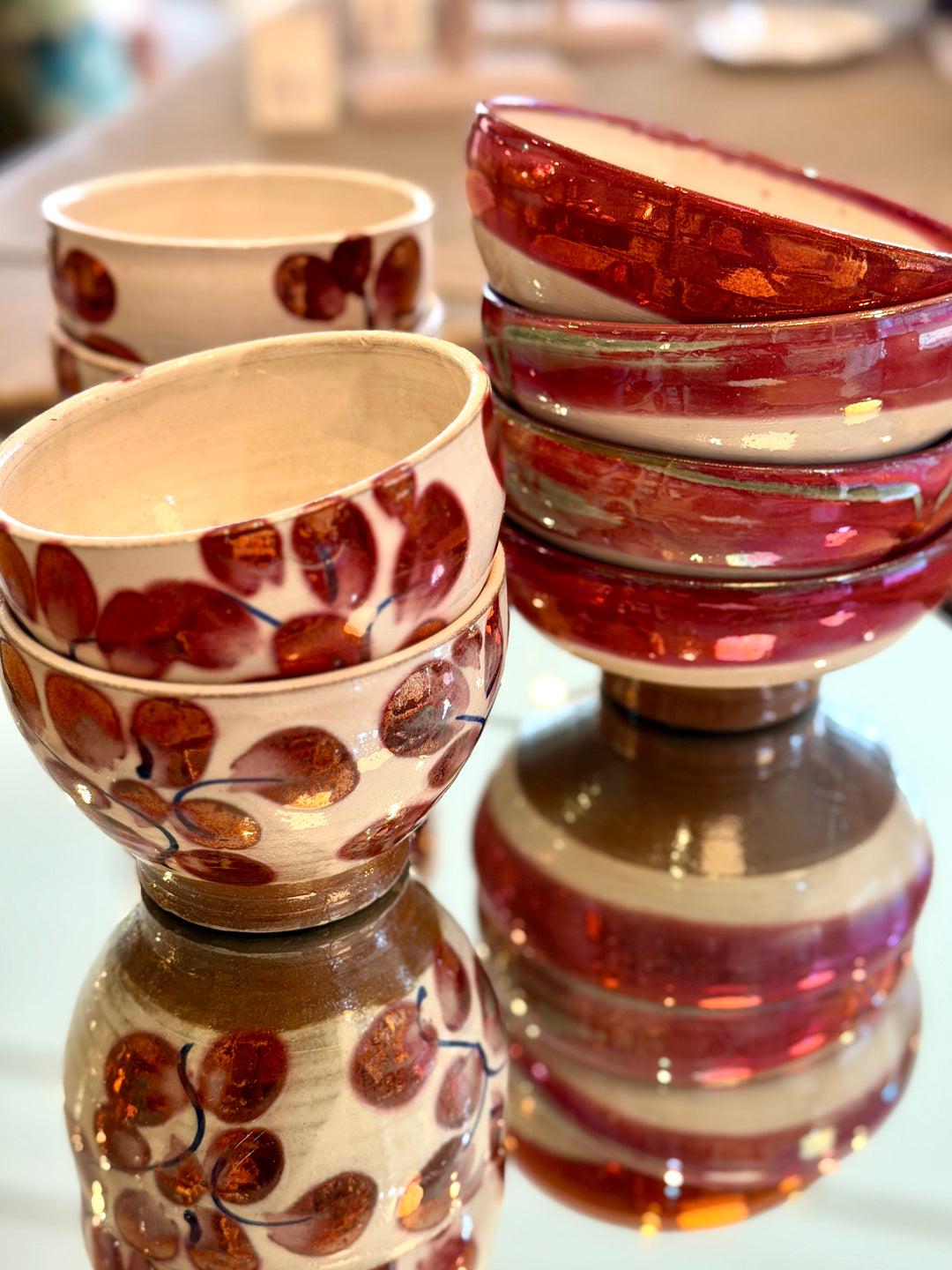 Handmade Pottery Metallic Rose Stripe Bowl, Egypt