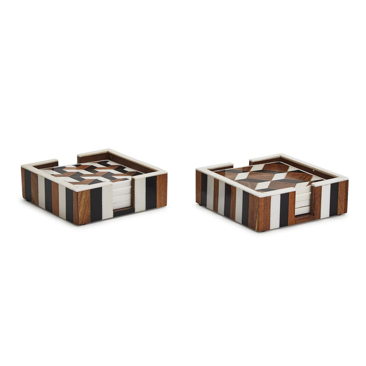 Trianon Hand Crafted Mosaic Square Coasters in Holder | Set of 4