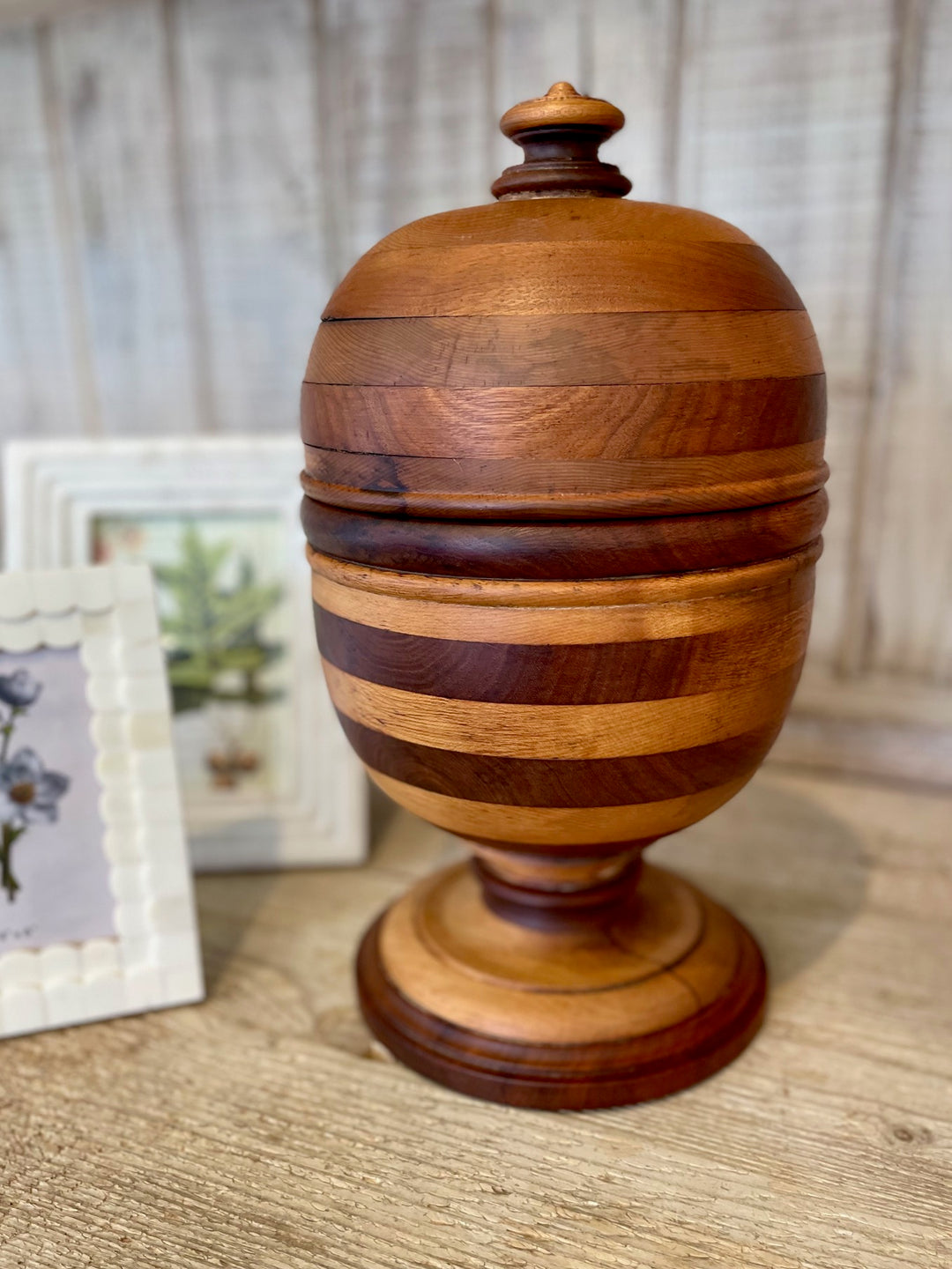 Vintage Large Hand-Turned Wood Ball Box