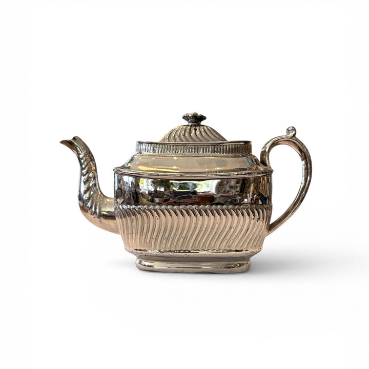 Antique English Lustreware Pottery Tea Pot w/Ridge Design