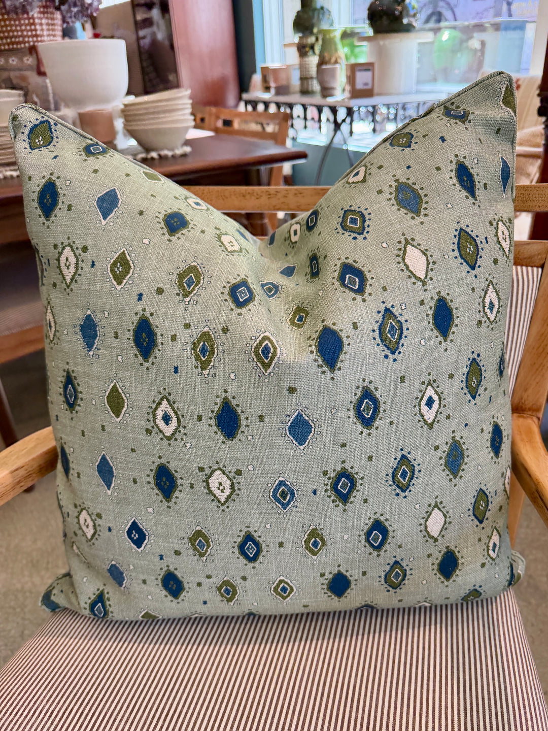 Custom 21" x 21" Pillow in Peter Dunham Oona Print on Linen w/ Self Welt