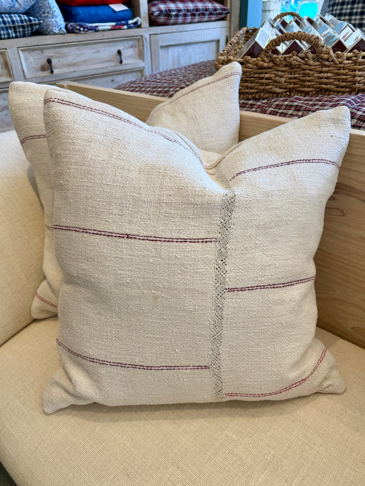 Custom 21" x 21" Pillow made from Vintage Homespun Linen, Romania