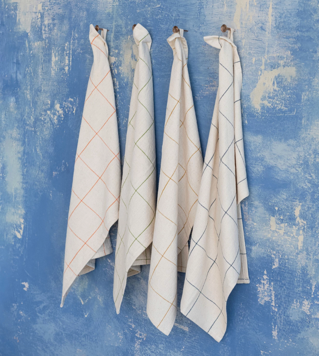 Woven Cotton Printed Tea Towel with Grid Pattern | Blue