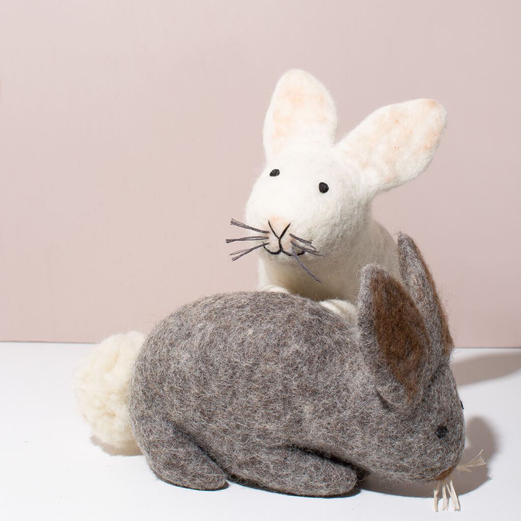 Hand Felted Grey Bunny | S