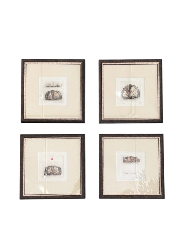 Hand Colored Etching of Junks in the Harbor by Law Wai Hin, Newly Framed | B