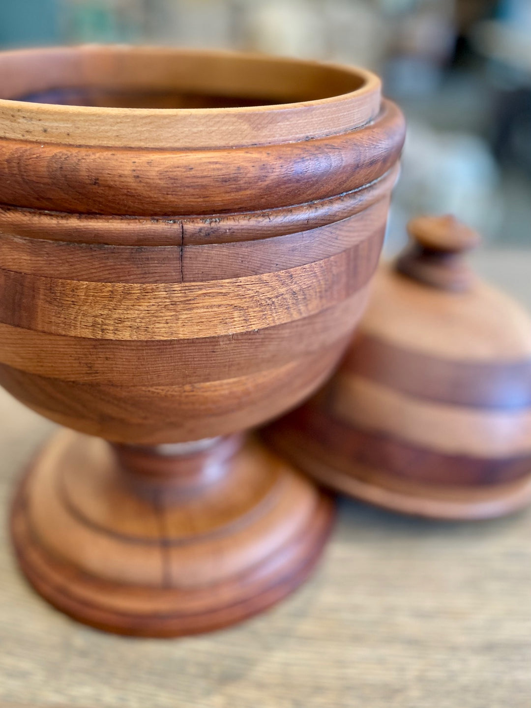 Vintage Large Hand-Turned Wood Ball Box