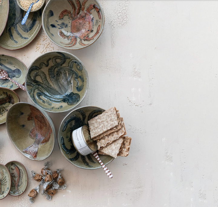 Hand-Painted Stoneware Bowl | Blue Crab
