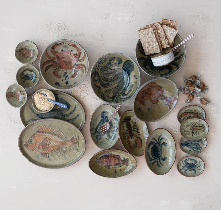Hand-Painted Stoneware Bowl | Red Crab