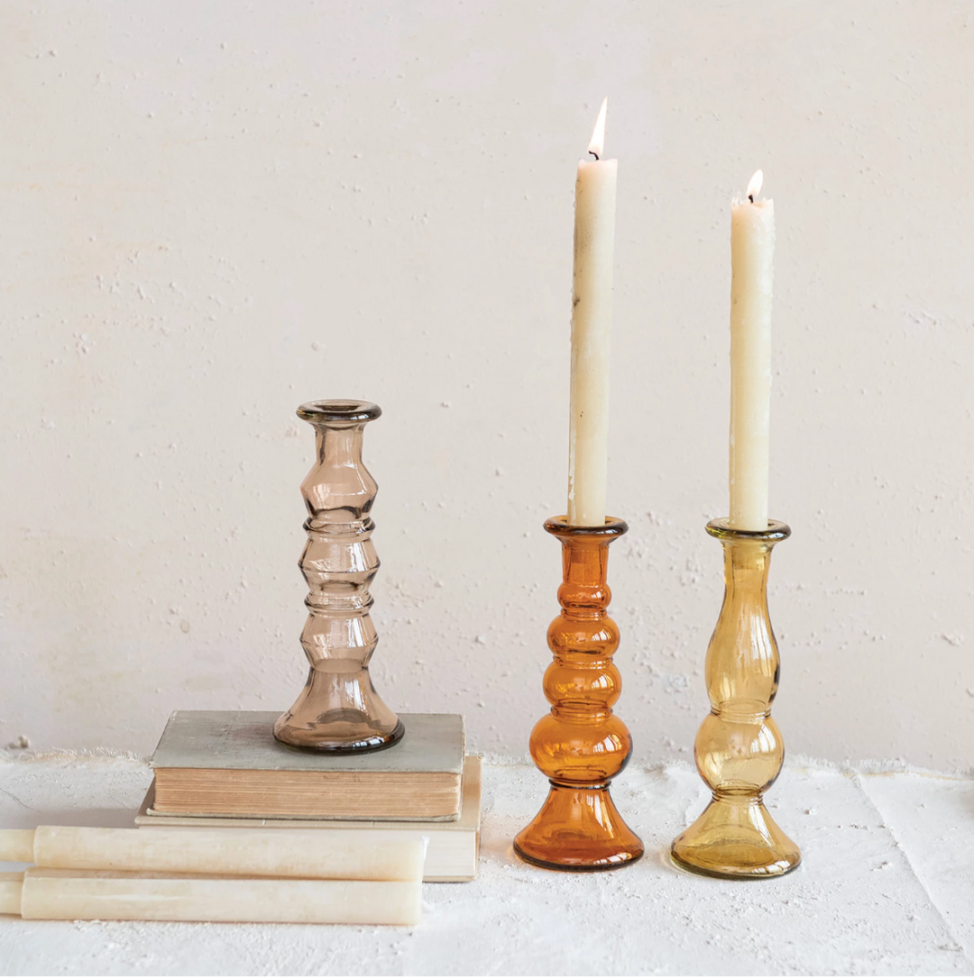 Recycled Glass Taper Holder | Amber