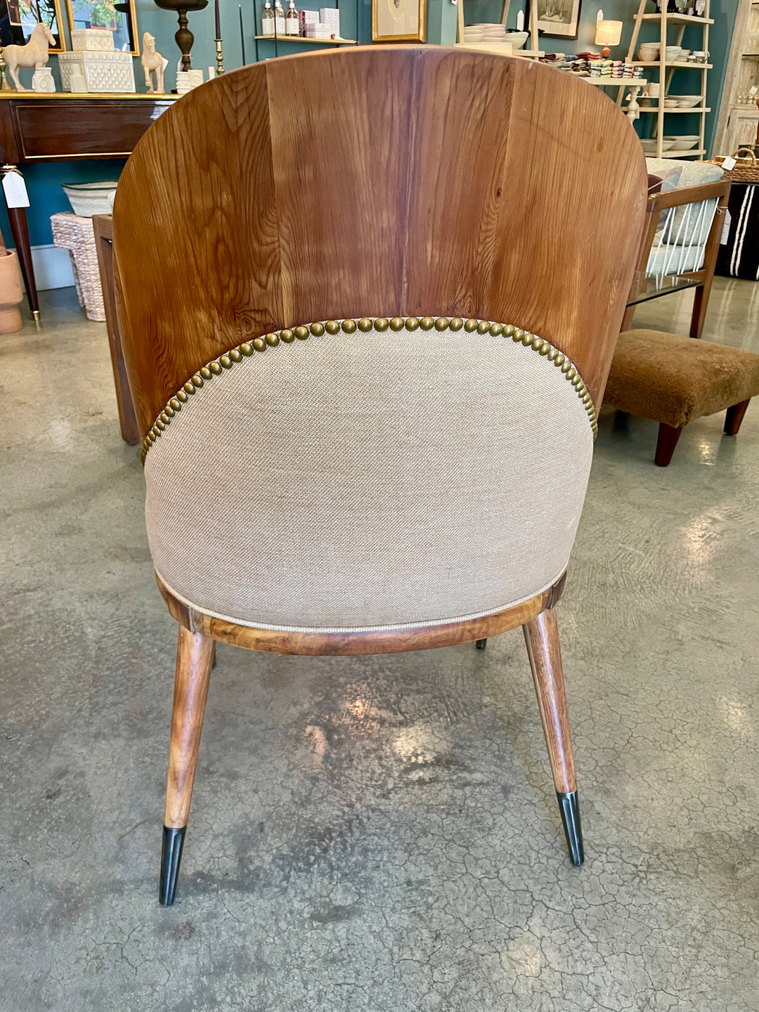 Vintage Wood Frame Side Chair, Newly Upholstered in Italian Linen w/ Nailhead Accent