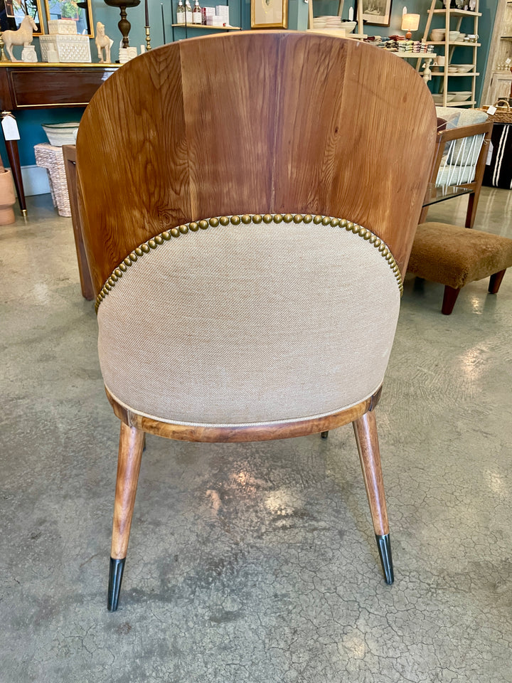 Vintage Wood Frame Side Chair, Newly Upholstered in Italian Linen w/ Nailhead Accent