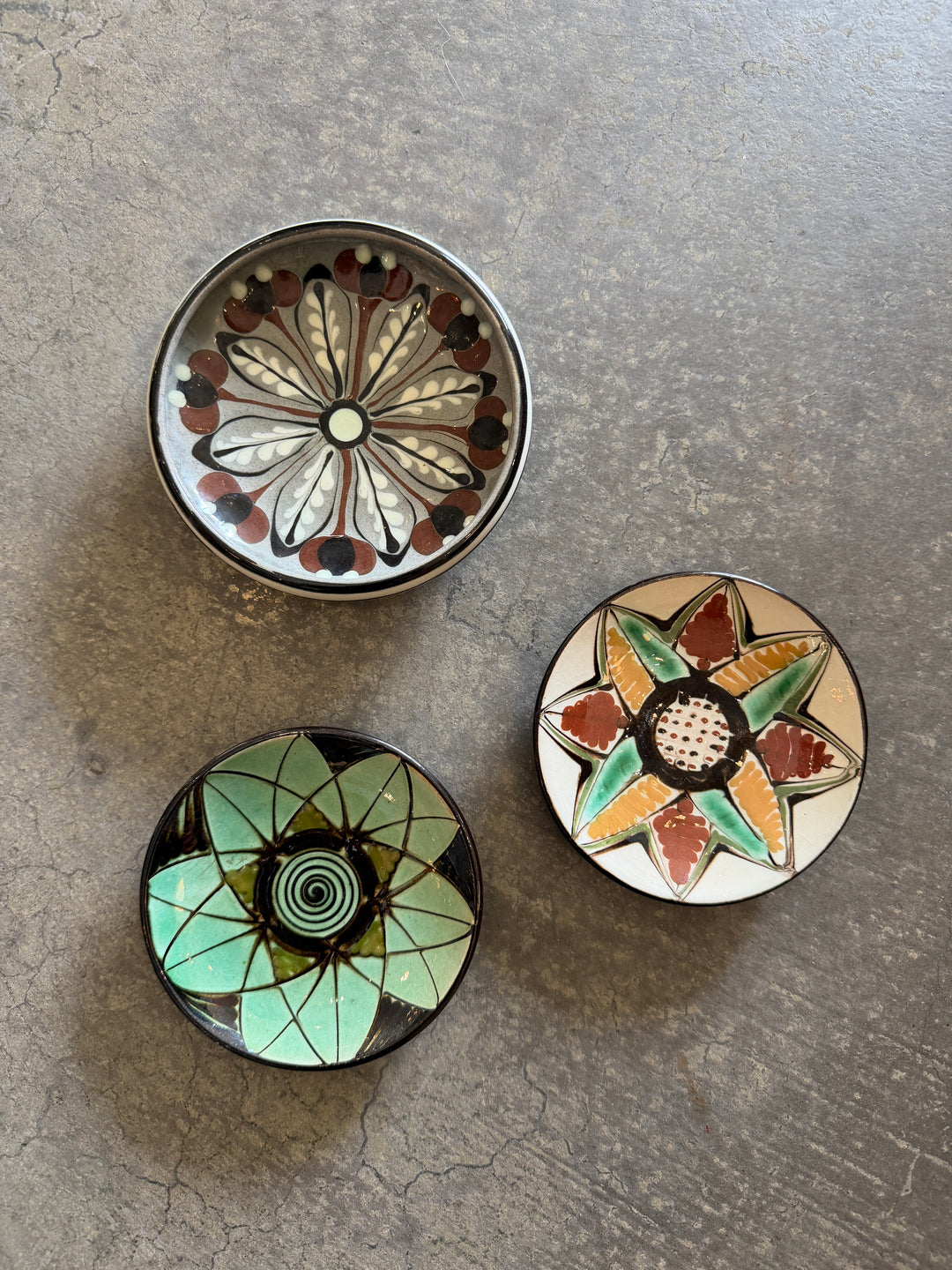 Vintage Small Flat Dish by HAK, Denmark, Signed | Multicolored Flower