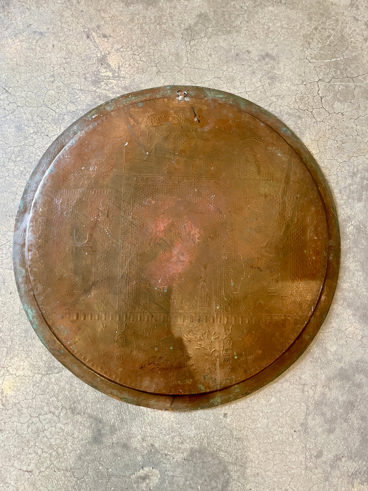 Antique Egyptian Revival Copper Tray with Hieroglyphic Motifs