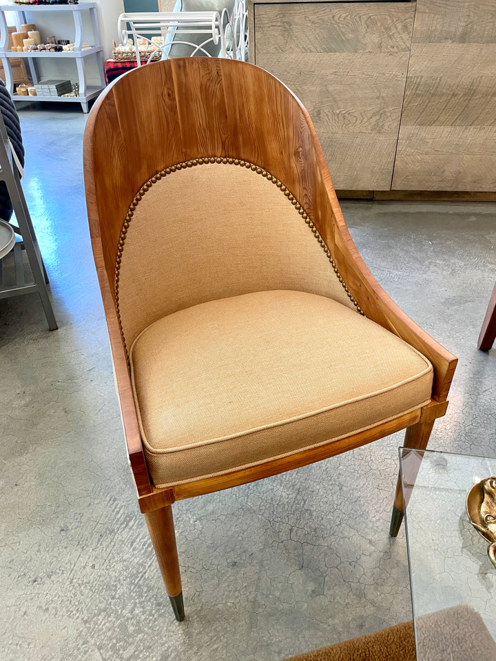Vintage Wood Frame Side Chair, Newly Upholstered in Italian Linen w/ Nailhead Accent