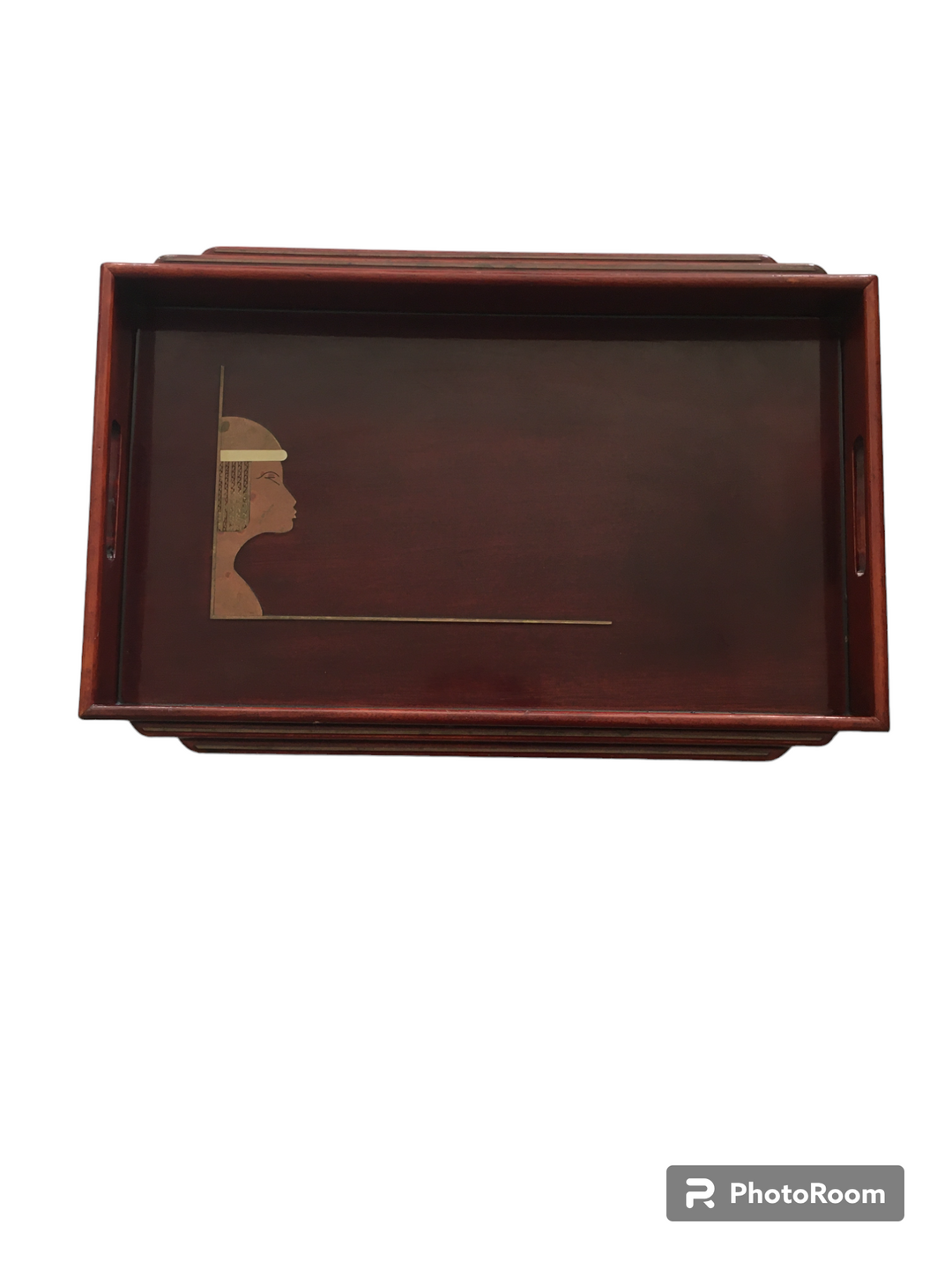 Art Deco Lacquer Wood Tray with Inlay Design Accent