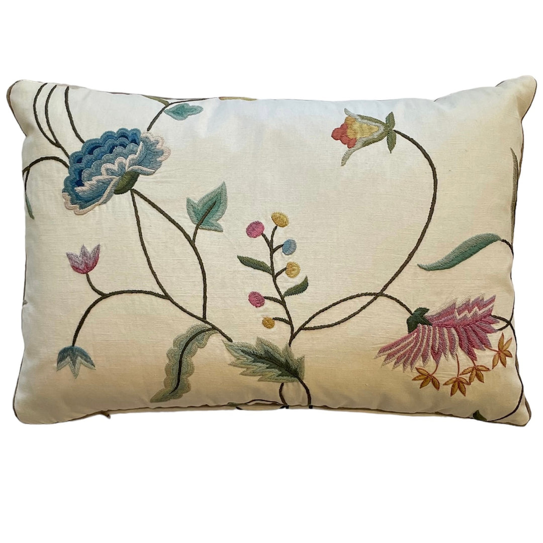 Custom 14" x 21" Pillow made from Vintage Floral Design Embroidered on Linen | A