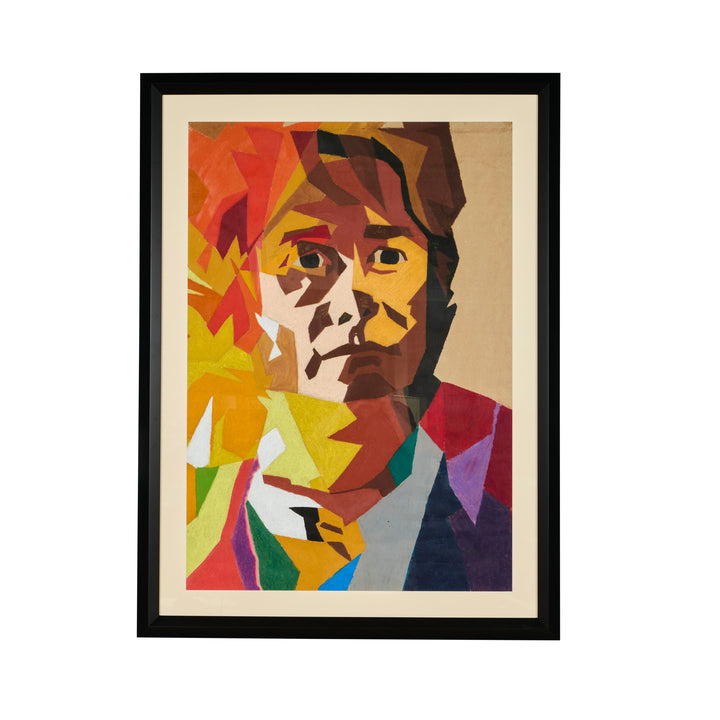 Large Vintage Colored Pastel Drawing, Male Portrait