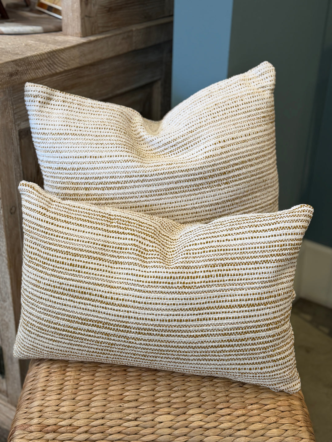 Custom 14" x 21" Pillow in a Woven Umber + Cream Cotton, Spain