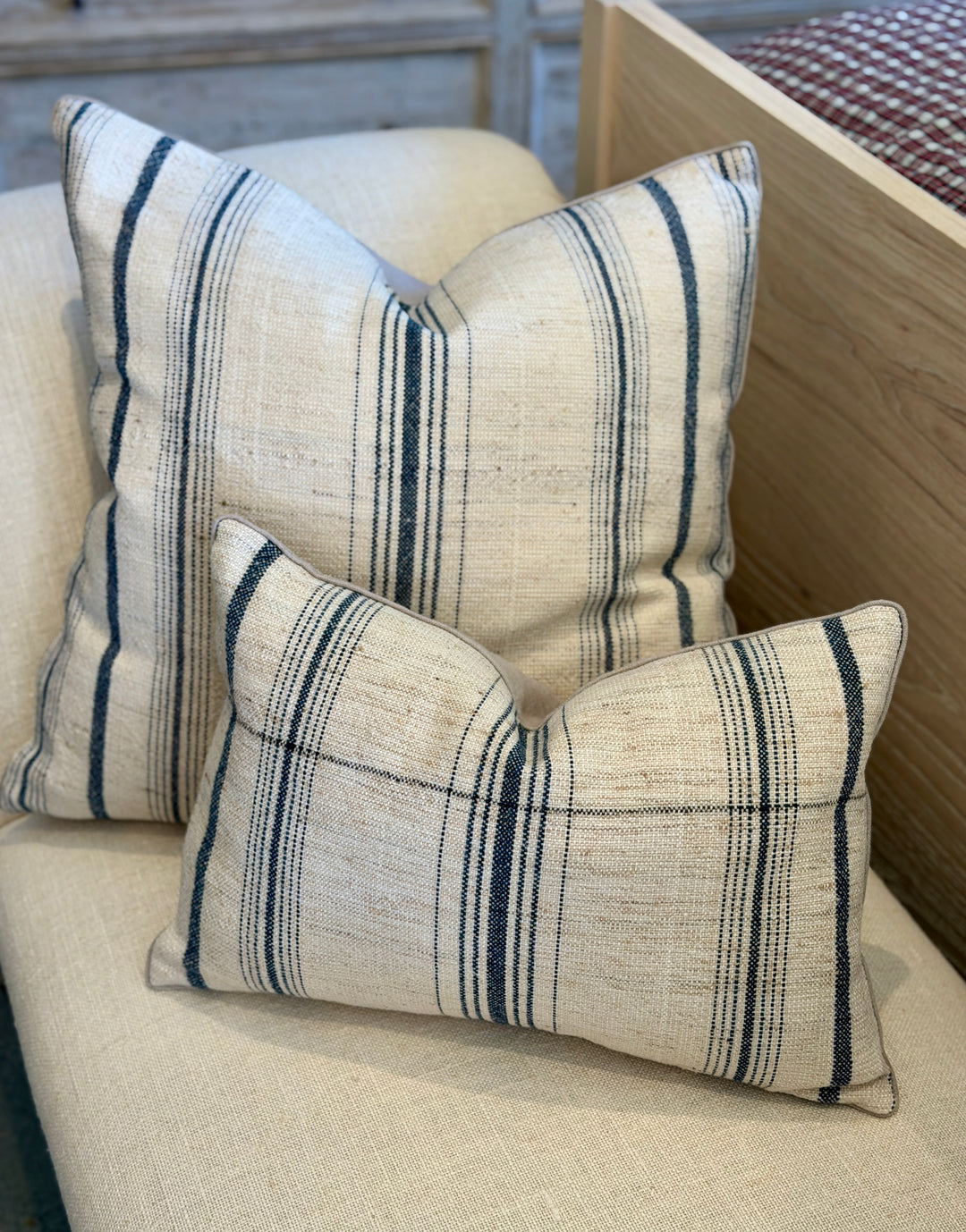 Custom 12" x 18" Pillow made from a Handspun Linen / Wool Textile, India