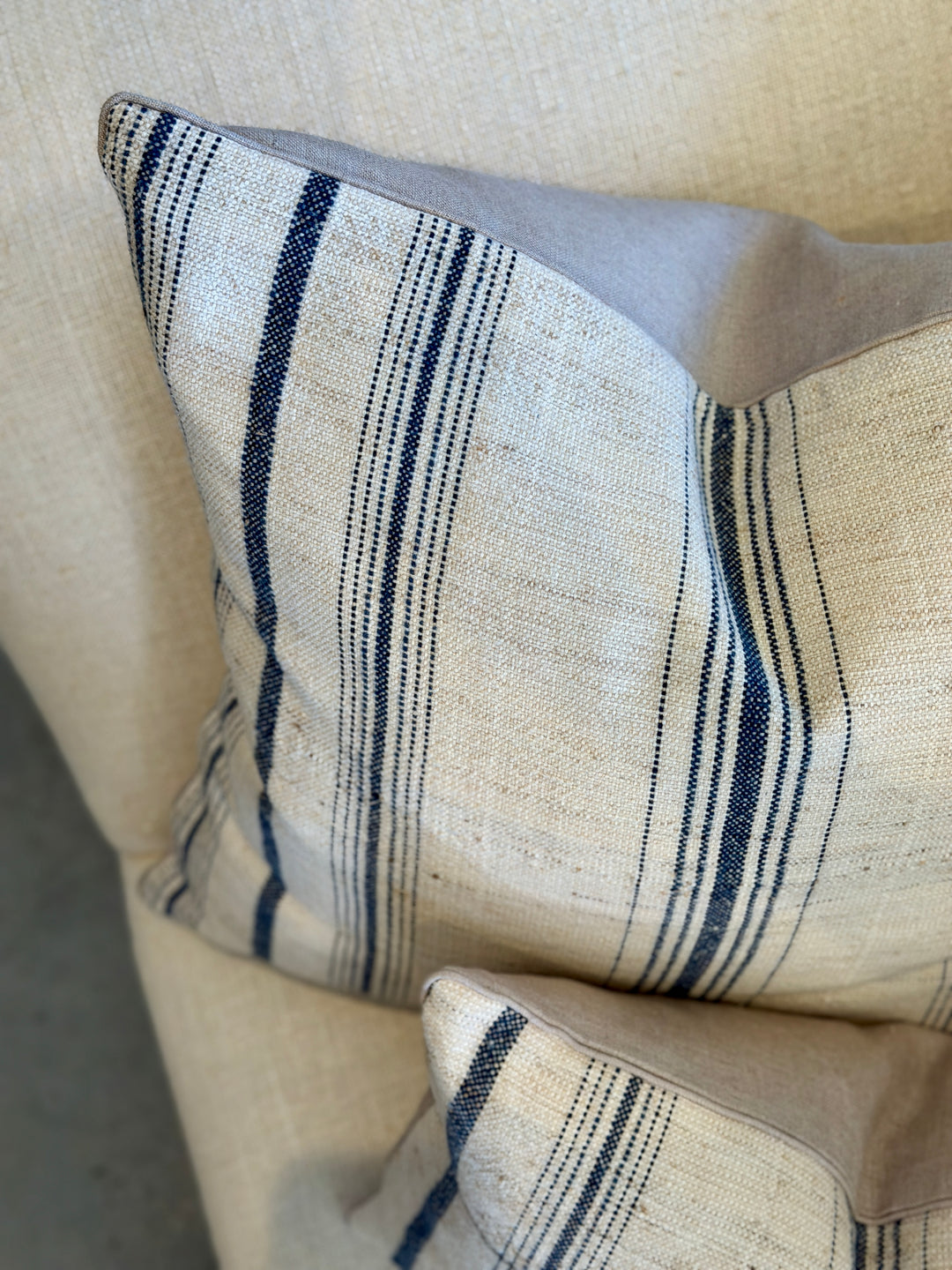 Custom 21" x 21" Pillow made from a Handspun Linen / Wool Textile, India