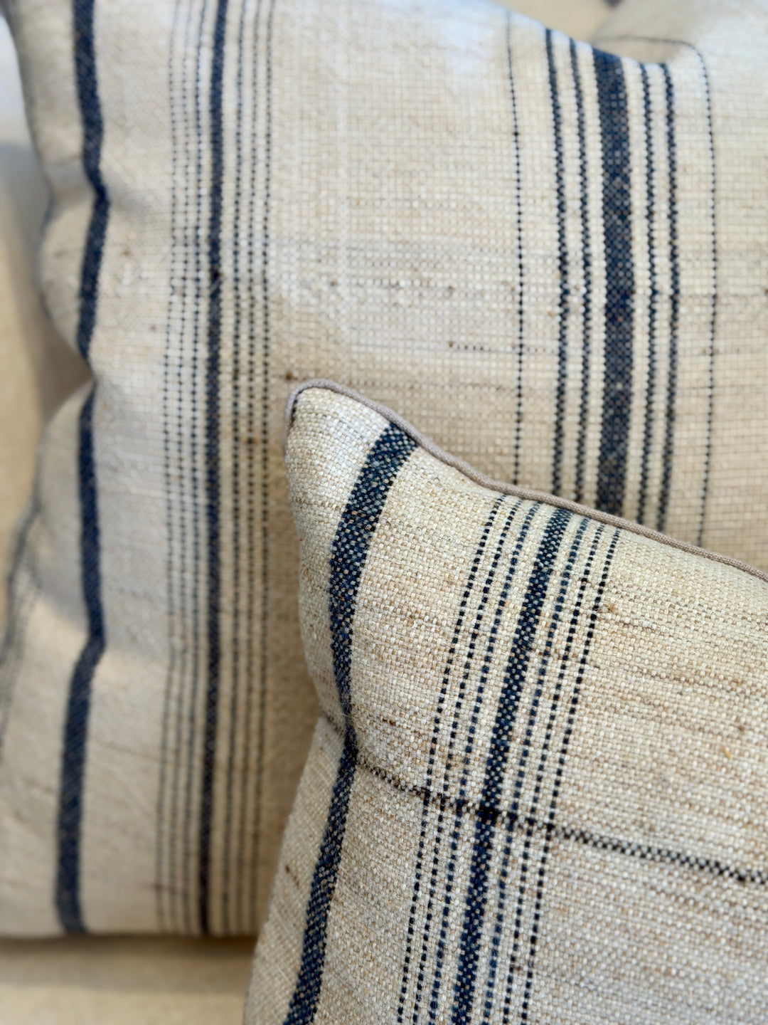 Custom 21" x 21" Pillow made from a Handspun Linen / Wool Textile, India