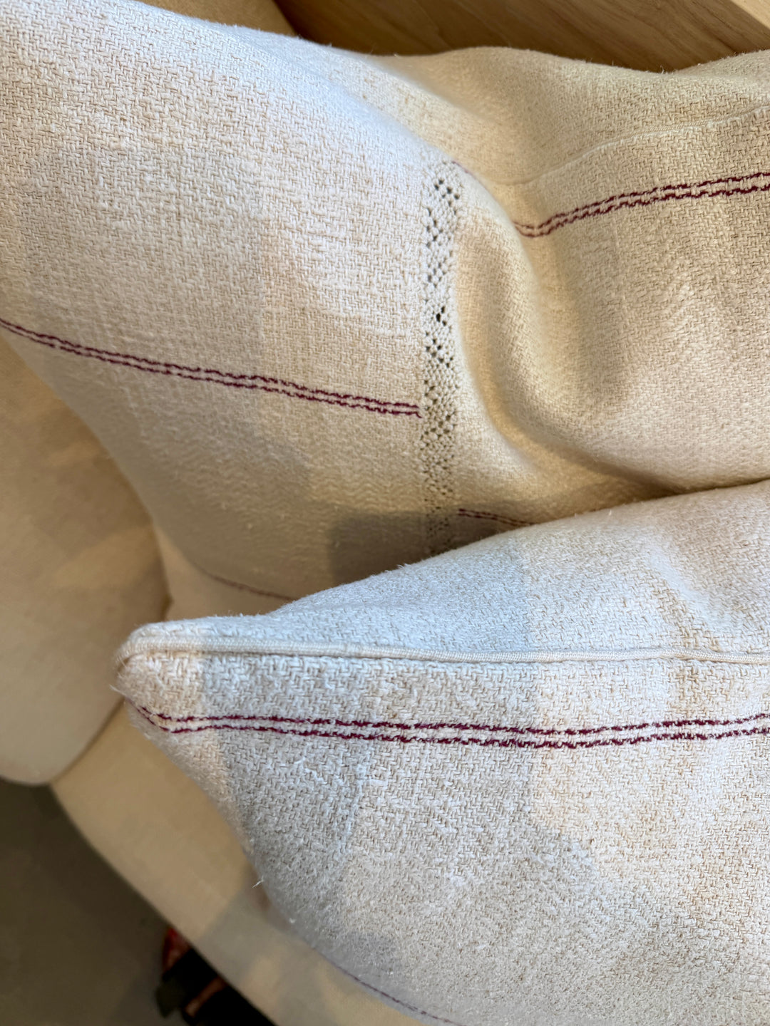 Custom 21" x 21" Pillow made from Vintage Homespun Linen, Romania