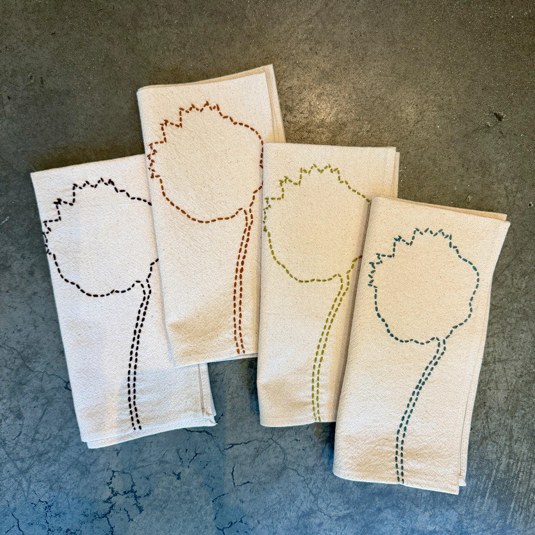 Valerie Barkowski Cotton Napkin w/ Hand-Stitched Bud, Morocco | Wasabi