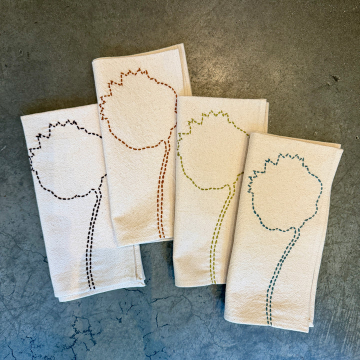 Valerie Barkowski Cotton Napkin w/ Hand-Stitched Bud, Morocco | Toffee