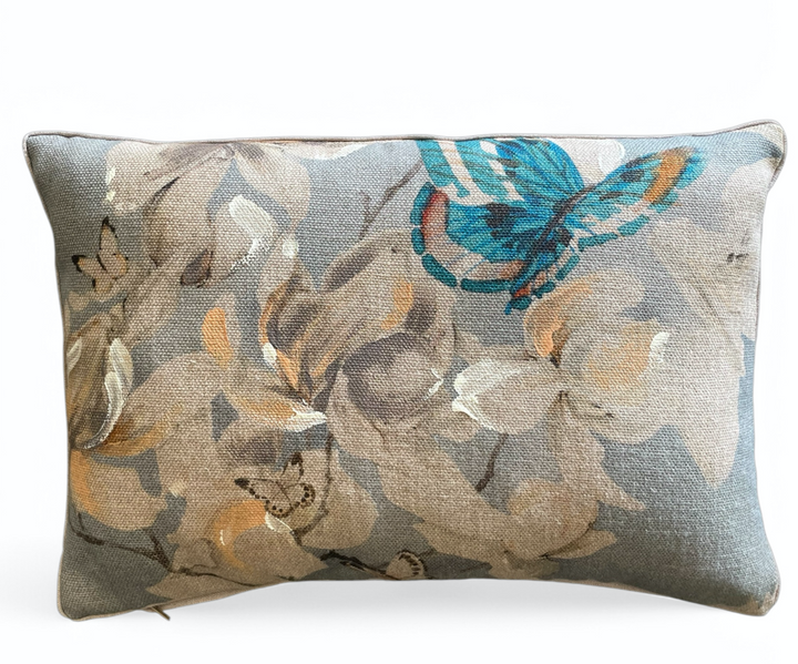 Custom 12” x 18” Pillow made from a Printed Floral and Butterfly Pattern on Linen, Italy | A