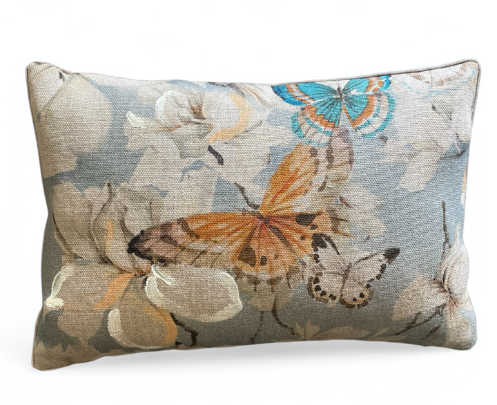 Custom 12” x 18” Pillow made from a Printed Floral and Butterfly Pattern on Linen, Italy | B