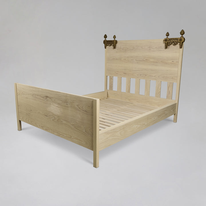 Custom White Ash Wood Bed w/ Headboard + Footboard | Queen